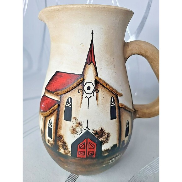 Hilda Artisan Ceramic Stoneware‎ Serveware Pitcher Religious Church Landscape - Picture 13 of 15